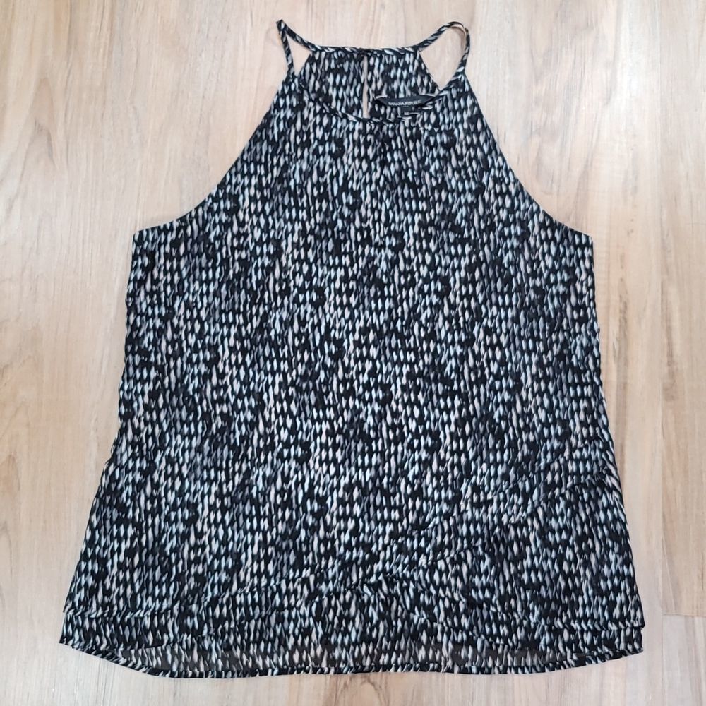 🔹️Banana Republic Black Tiered Ruffle Keyhole Neck Sleeveless Top Medium